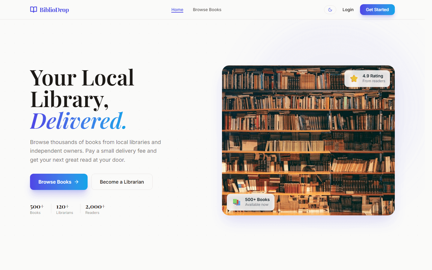 Screenshot of the Library Management App demo website